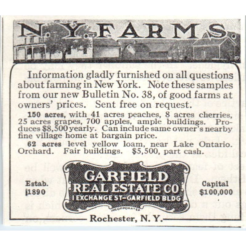 NY Farms Garfield Real Estate Co Rochester 1913 Magazine Advertisement AE7-N7