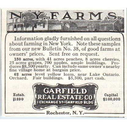 NY Farms Garfield Real Estate Co Rochester 1913 Magazine Advertisement AE7-N7