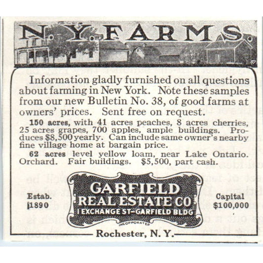 NY Farms Garfield Real Estate Co Rochester 1913 Magazine Advertisement AE7-N7
