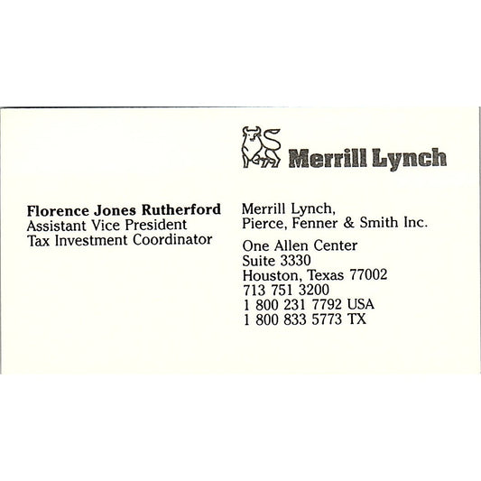Merrill Lynch Florence Jones Rutherford Johnson Houston TX Business Card SB4-B1
