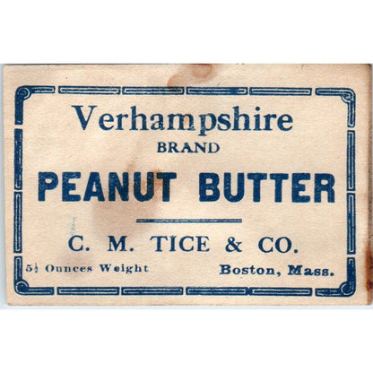 Verhampshire Brand Peanut Butter Label C.M. Tice & Co Boston MA AF1