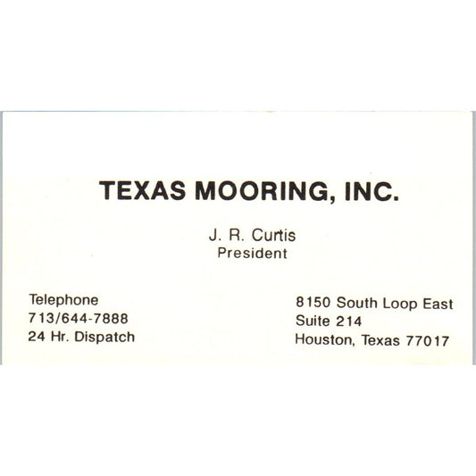 Texas Mooring Inc J.R. Curtis Houston TX Vintage Business Card SD8-B18