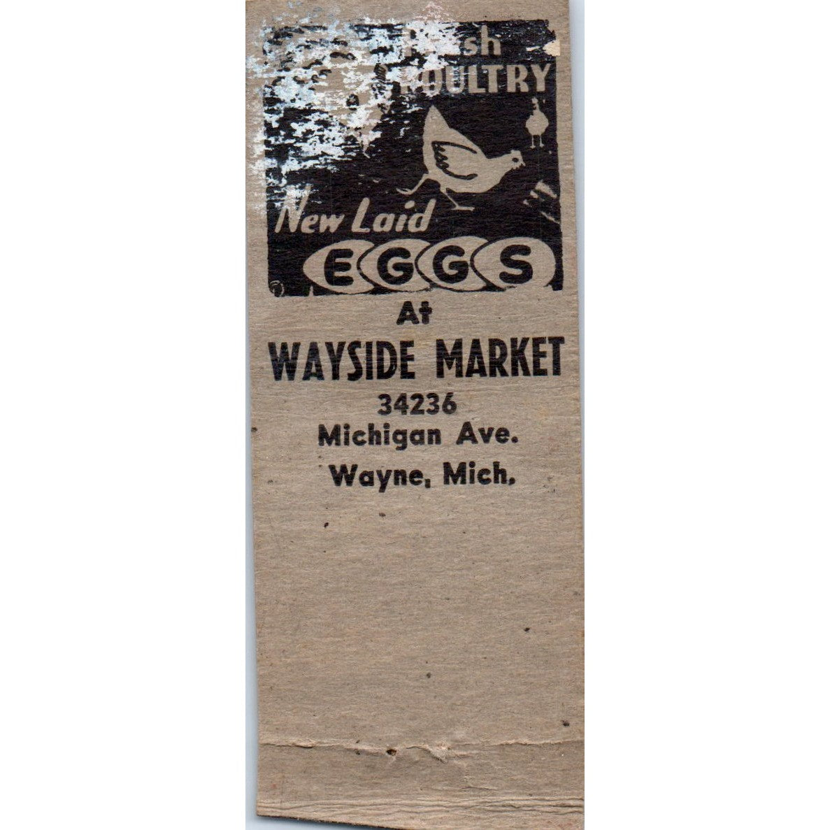 Wayside Market E. Hudson Wayne Michigan Vintage Matchbook Cover SF4-Y8