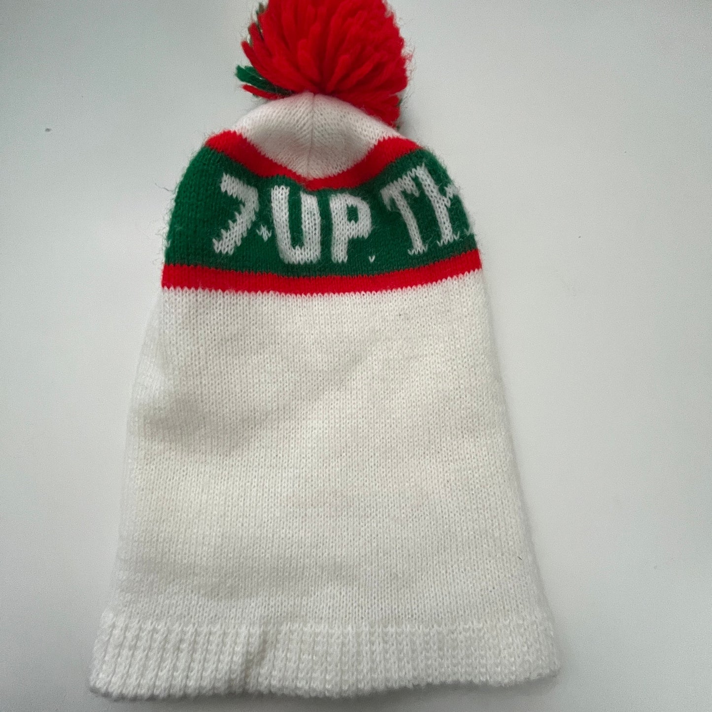 Vintage 1970s Knit 7-UP The Uncola Stocking Cap Beanie Hat With Pompom TF9