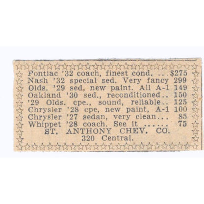 St. Anthony Chevrolet Co 1935 Minneapolis Journal Advertisement AE7-H3