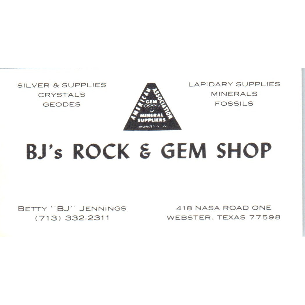 BJ's Rock & Gem Shop Betty Jennings Webster TX Vintage Business Card SD8-B7