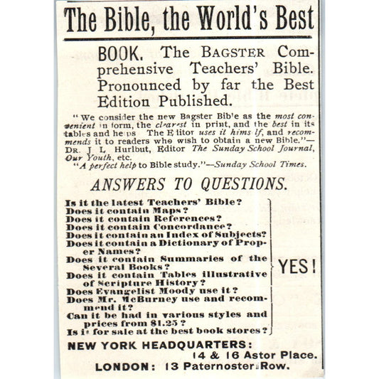 The New Bagster Bible New York London c1890 Victorian Ad AE8-CH6