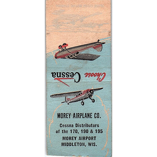 Morey Airplane Co Cessna Morey Airport Middleton WI Vtg Matchbook Cover SF3-Y5