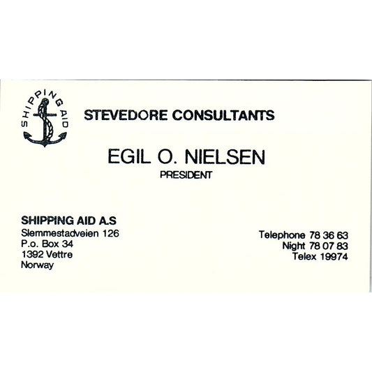 Egil O Nielsen Stevedore Consultants Norway Vintage Business Card SD9-B13