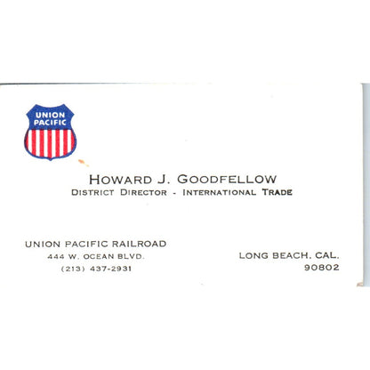 Howard J. Goodfellow Union Pacific Railroad Vintage Business Card SD4-B4