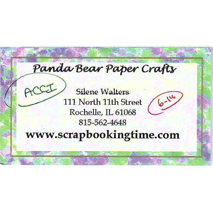 Panda Bear Paper Crafts Silene Walters Rochelle IL Vintage Business Card SC9-B9