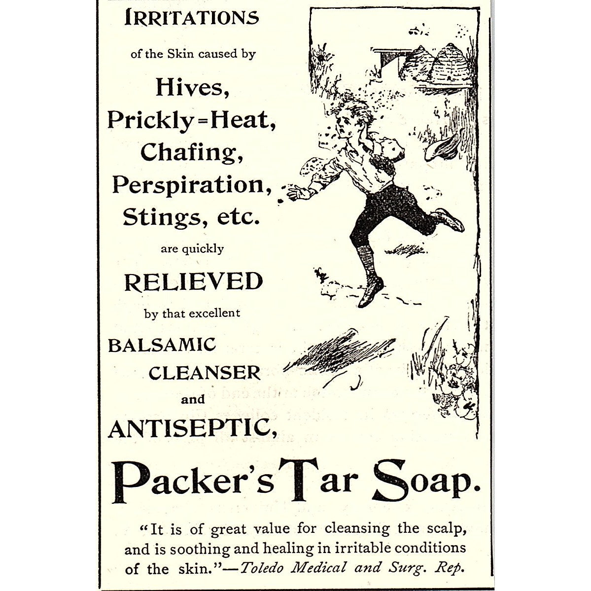 Packer's Tar Soap Hives Prickly Heat Chafing Toledo 1892 Ad AG2-M11