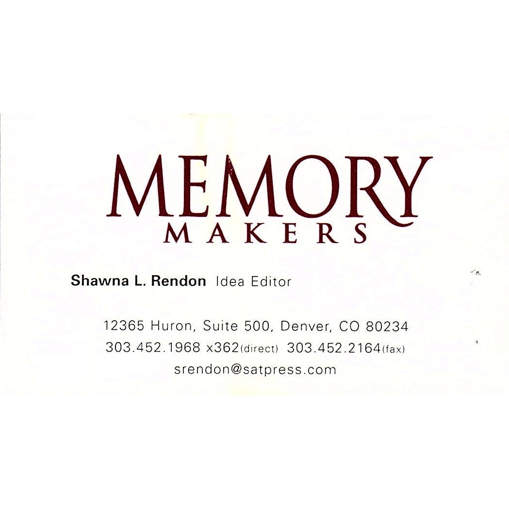 Memory Makers Shawna L Rendon Denver CO Vintage Business Card SC9-B10