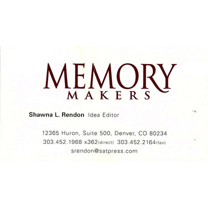Memory Makers Shawna L Rendon Denver CO Vintage Business Card SC9-B10