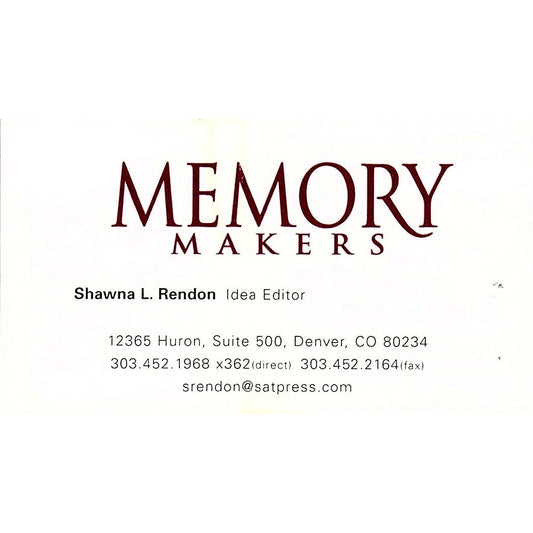 Memory Makers Shawna L Rendon Denver CO Vintage Business Card SC9-B10