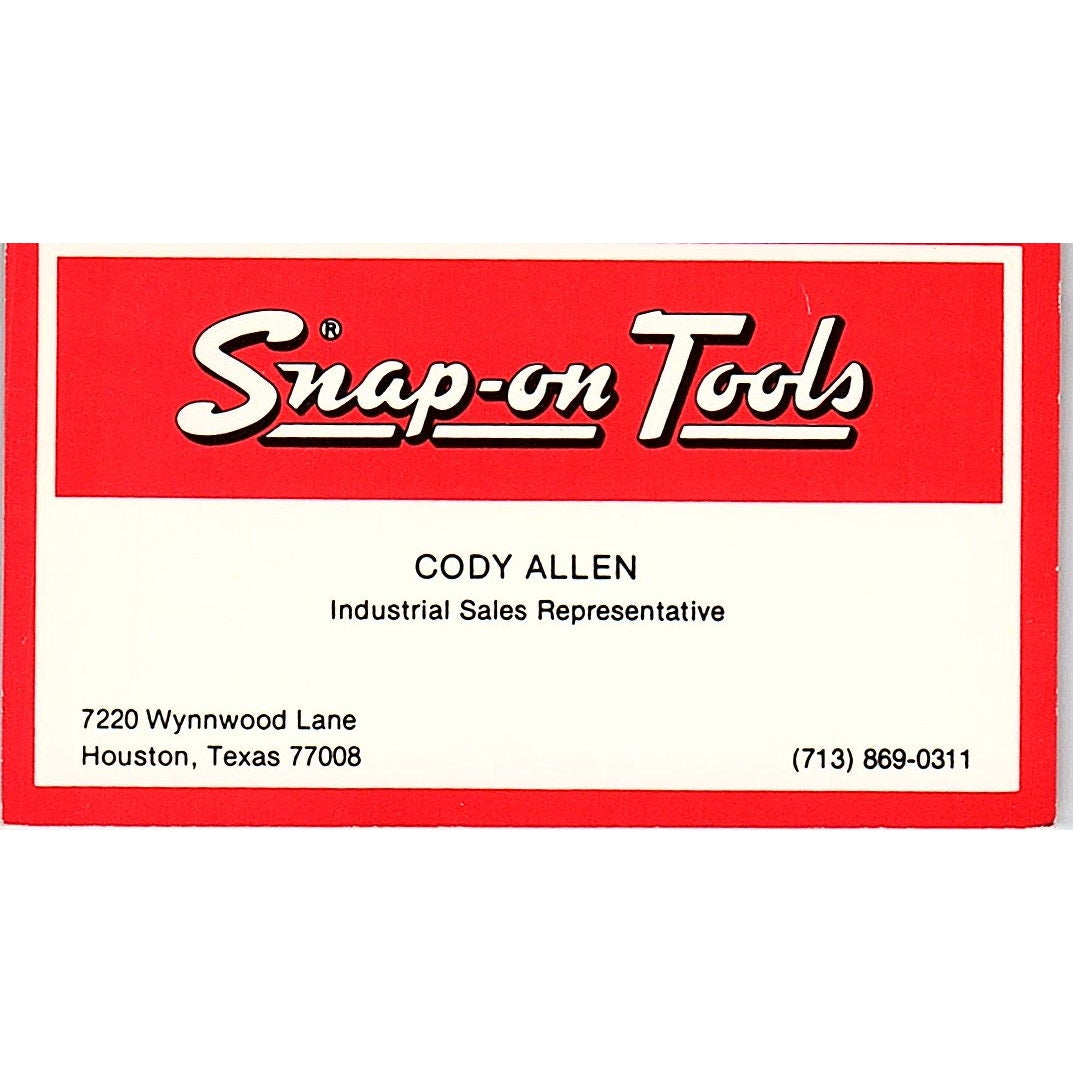 Snap-On Tools Cody Allen Houston Vintage Business Card SD9-B4