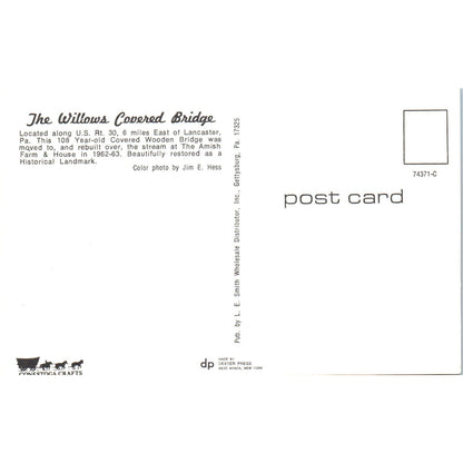 Williams Covered Bridge Lancaster PA Vintage Covered Bridge Postcard PD1