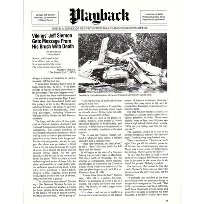 Vikings' Jeff Siemon Brush With Death Ed Karow Article 8x11" 1981 Ad D26