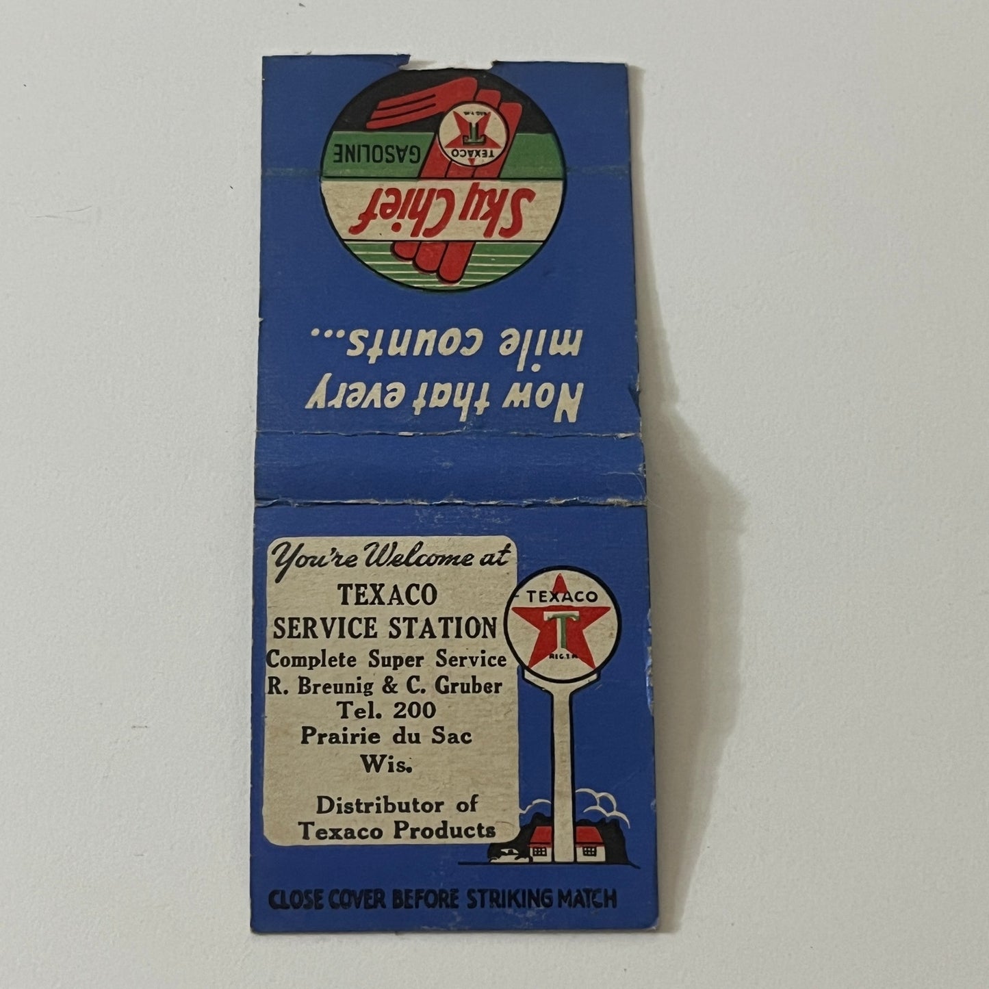 Texaco Service Station R. Breunig C. Gruber Prairie Du Sac Matchbook TB6-MB2-11