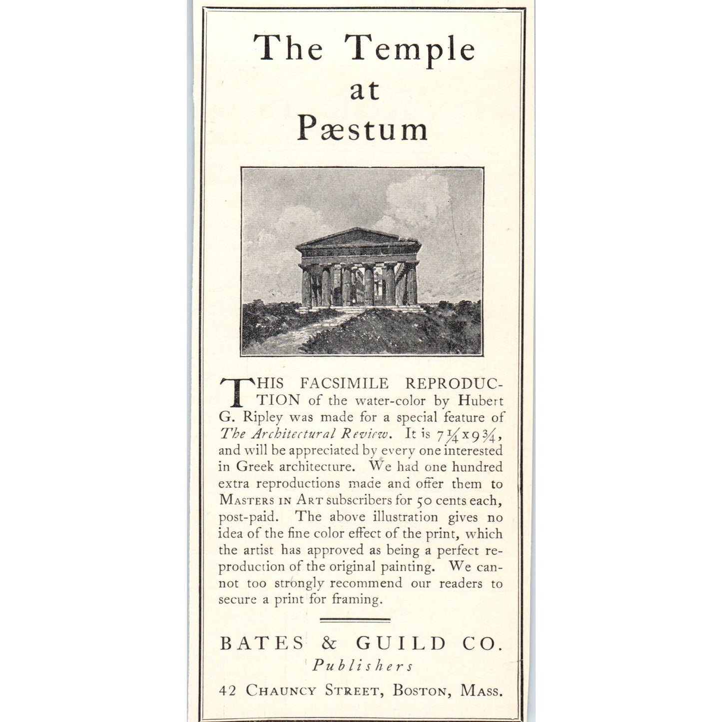 Bates & Guild Co Boston The Temple at Paestum c1905 Victorian Ad AE9-MA1