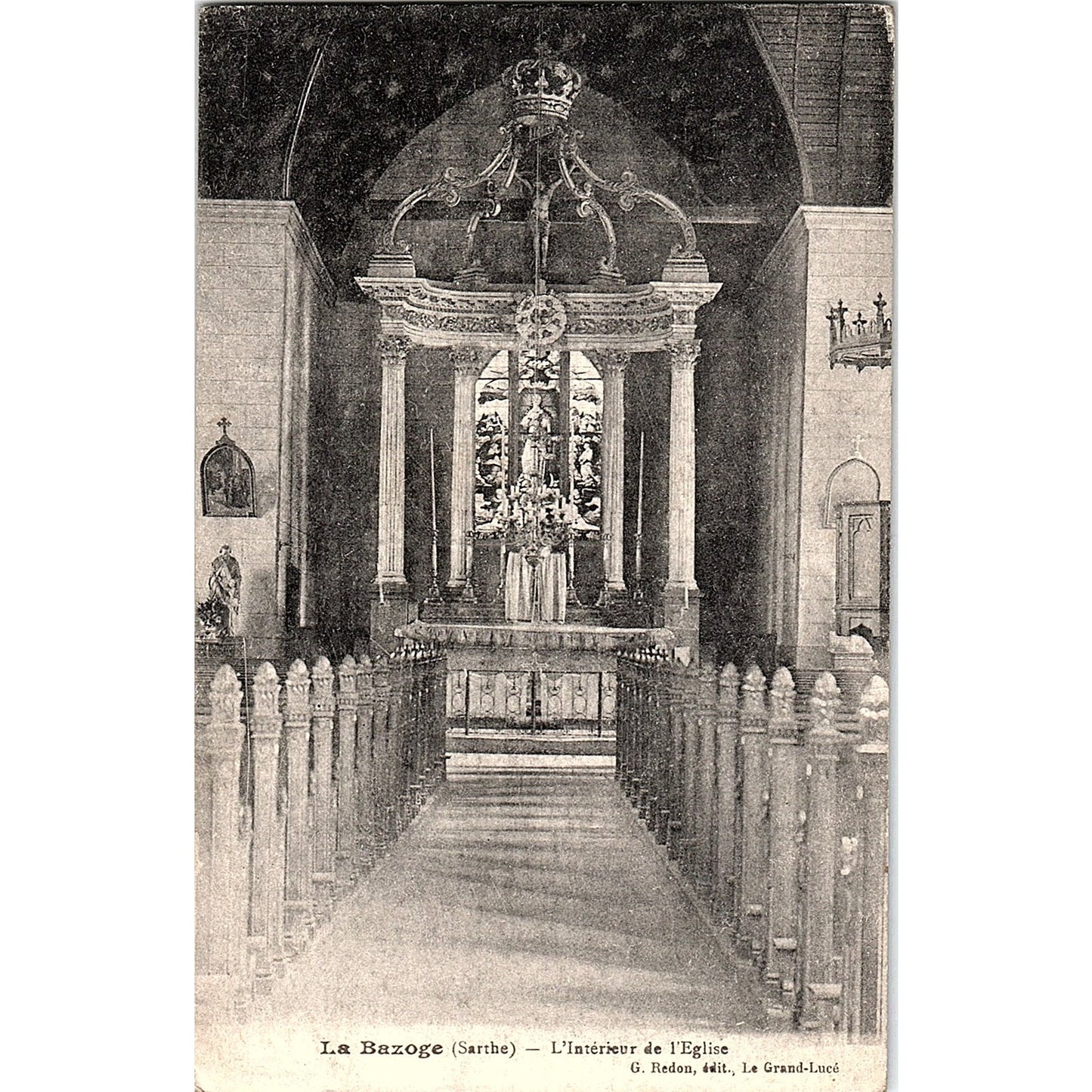 La Bazoge Sarthe L'Intérieur De L'Eglise G. Redon French Antique Postcard PE11