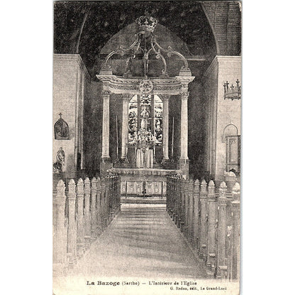 La Bazoge Sarthe L'Intérieur De L'Eglise G. Redon French Antique Postcard PE11