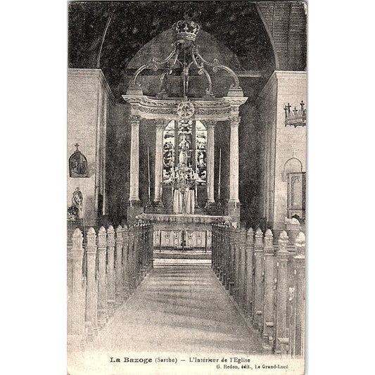 La Bazoge Sarthe L'Intérieur De L'Eglise G. Redon French Antique Postcard PE11