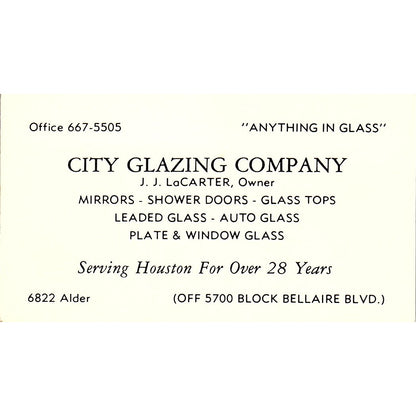 J.J. LaCarter City Glazing Company Houston Vintage Business Card SD9-B7