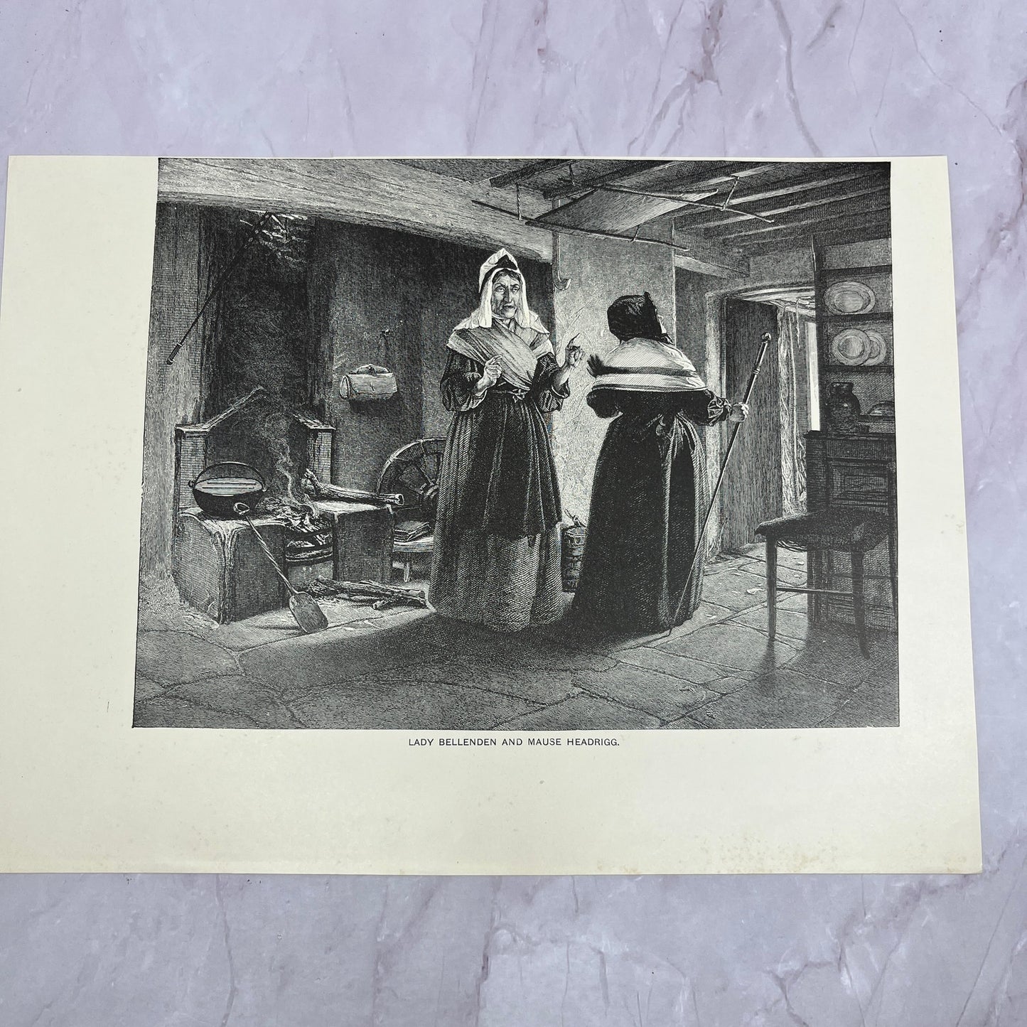 Lady Bellenden and Mause Headrigg Antique 8.5x11.5" Engraving Art Print V20