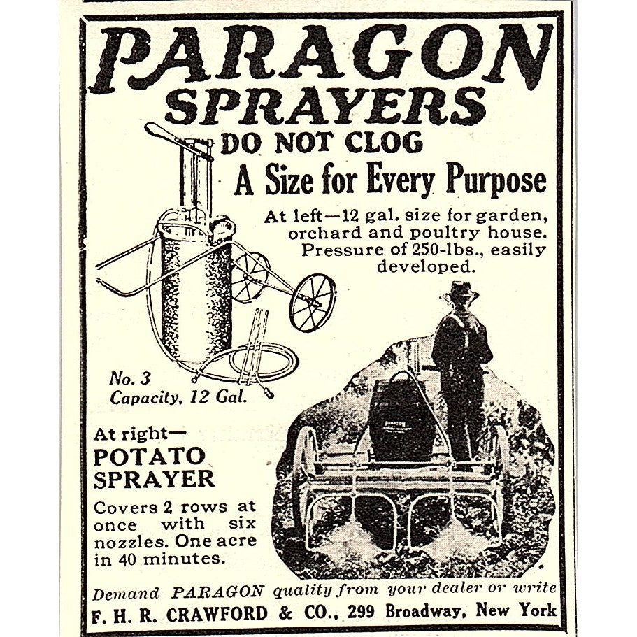 Paragon Sprayers F.H.R. Crawford & Co Broadway New York 1924 Ad AG3-S16