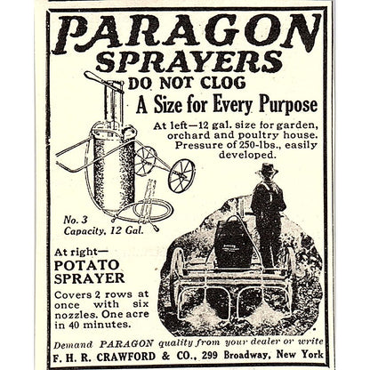 Paragon Sprayers F.H.R. Crawford & Co Broadway New York 1924 Ad AG3-S16