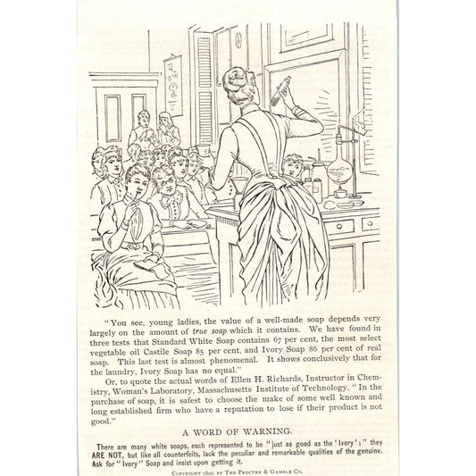 Ivory Soap Ellen H. Richards Woman's Laboratory MIT c1890 Victorian Ad AE8