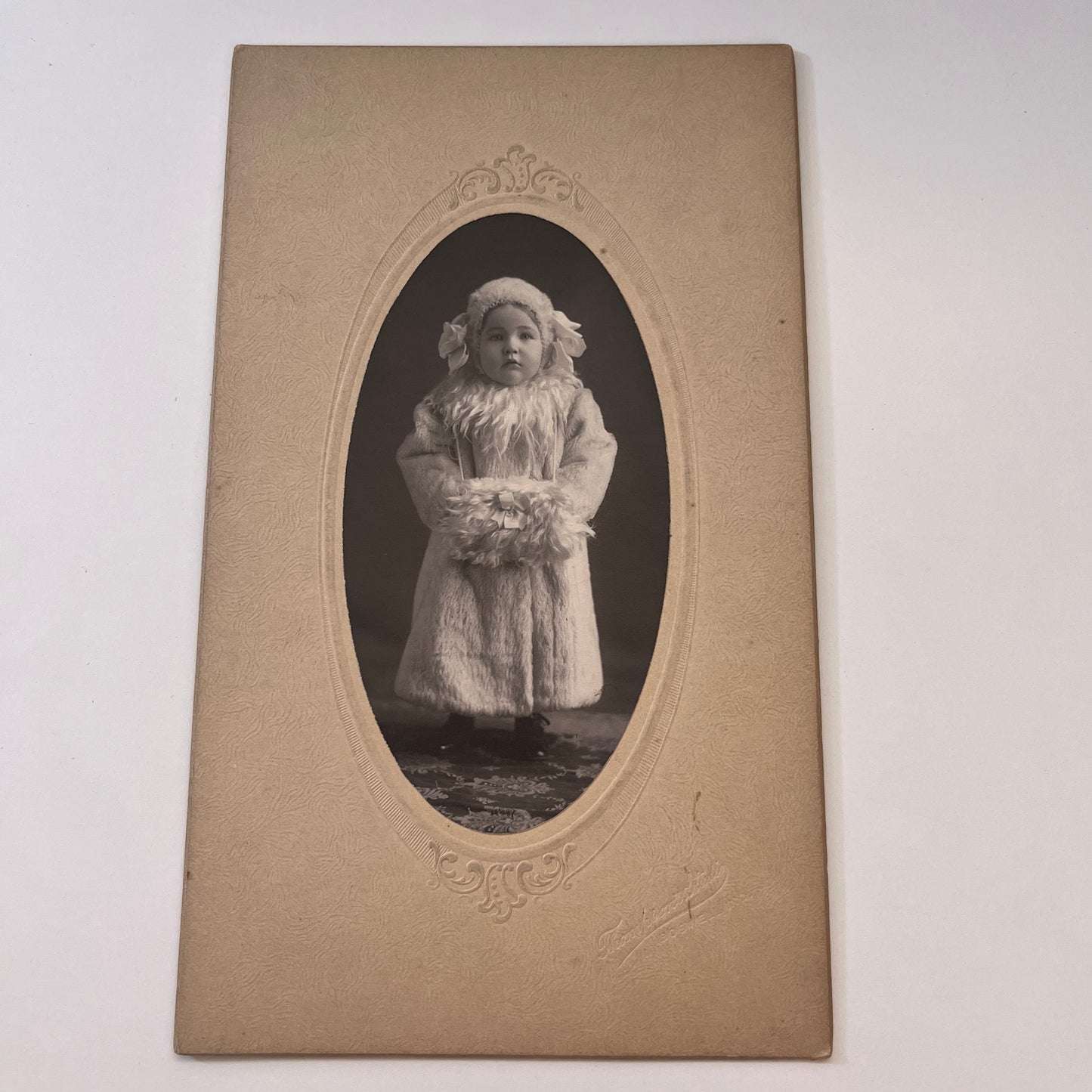 Little Girl in Fur Coat & Muff Boswell IN Antique Victorian CDV Card L2-1