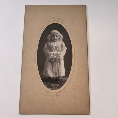 Little Girl in Fur Coat & Muff Boswell IN Antique Victorian CDV Card L2-1