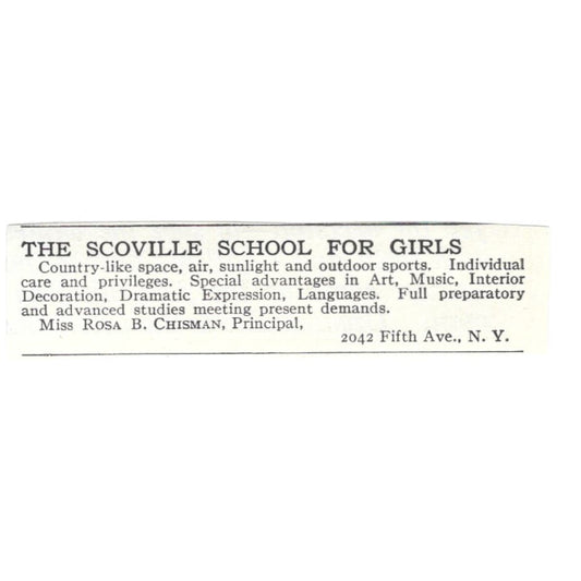 Scoville Girls School Rosa B. Chisman NY c1918 Original Advertisement AE5-SA7