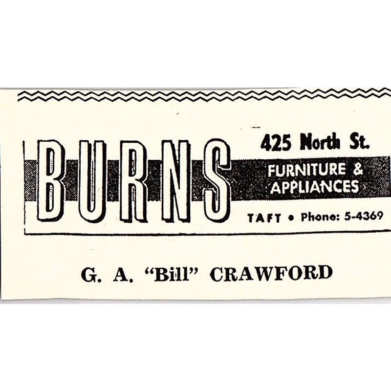 Burns Furniture & Appliances G.A. Bill Crawford - Taft CA 1965 Ad AF8-S26