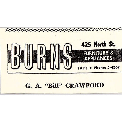 Burns Furniture & Appliances G.A. Bill Crawford - Taft CA 1965 Ad AF8-S26