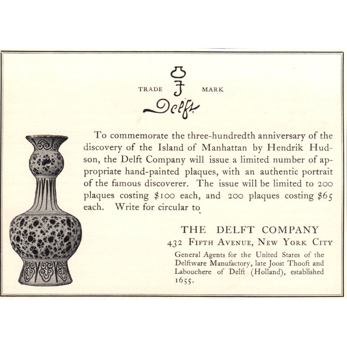 The Delft Company Hand-Painted Plaques NY c1905 Victorian Ad AE9-MA3