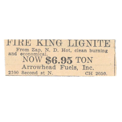 Arrowhead Fuels Fire King Lignite Coal 1935 Minneapolis Journal Ad AE7-H3