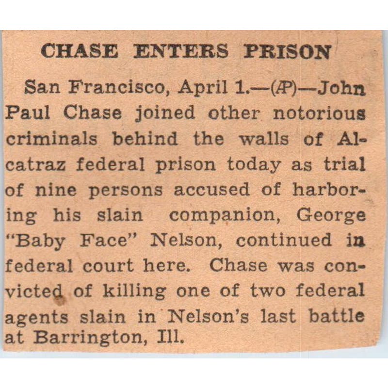 John Paul Chase Enters Prison 1935 Minneapolis Journal Article AE7-N6