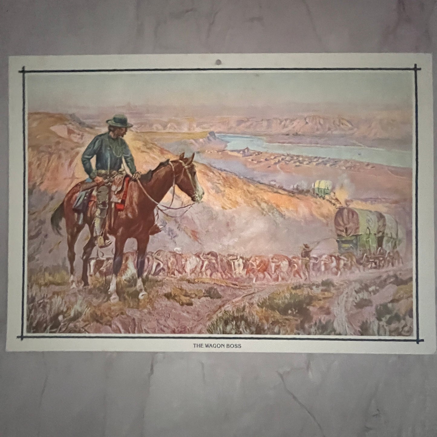 1979 The Wagon Boss Southwest Western Cowboy Scene 7.5x11" Art Print V23