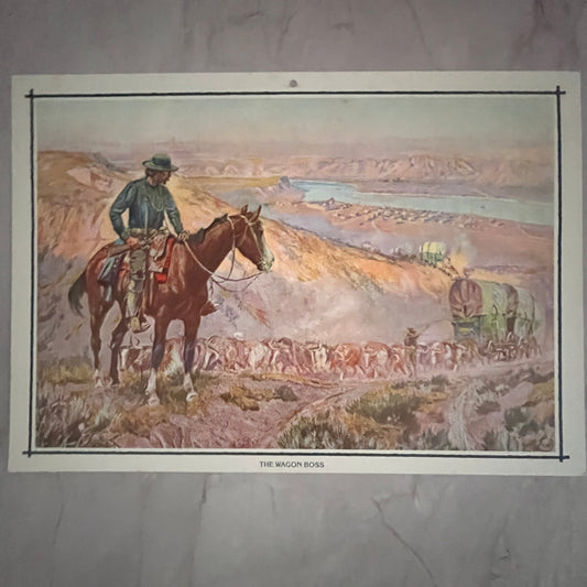 1979 The Wagon Boss Southwest Western Cowboy Scene 7.5x11" Art Print V23