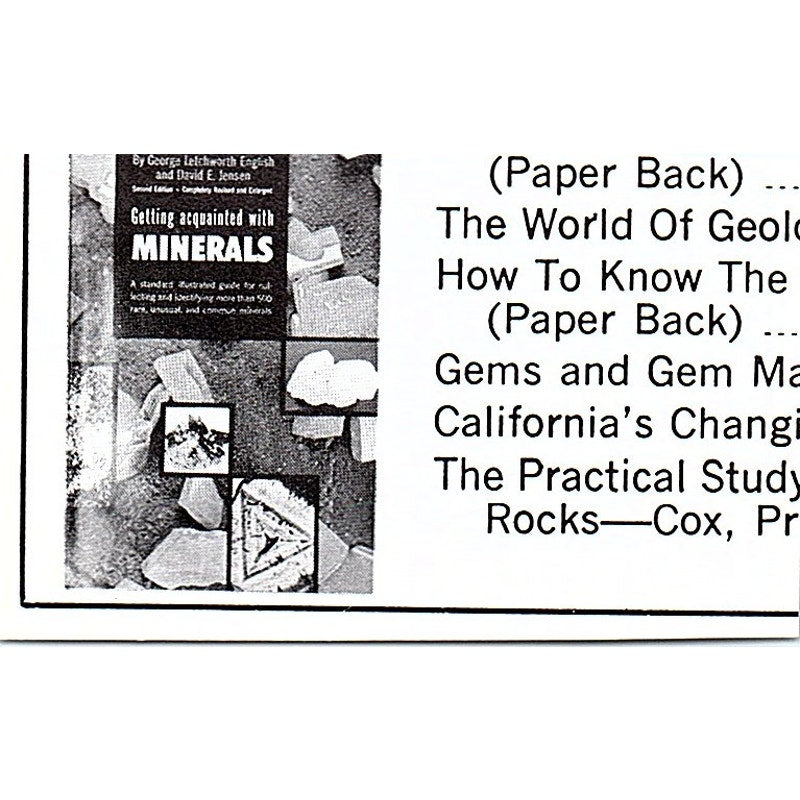 H. Obodda Fine Mineral Specimens Maspeth NY 1972 Ad AF8-M3