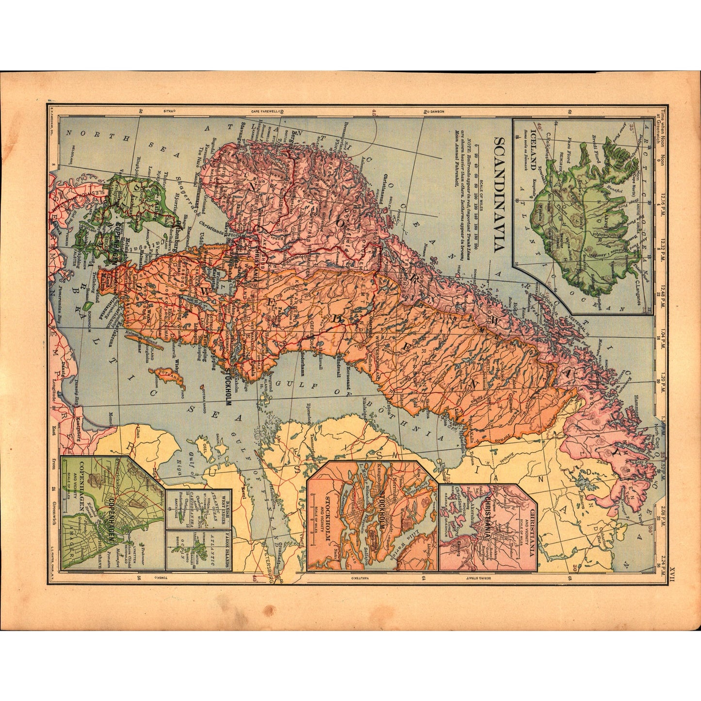 German Empire Netherlands & Belgium and Scandinavia Double Sided 1901 Map V14-1