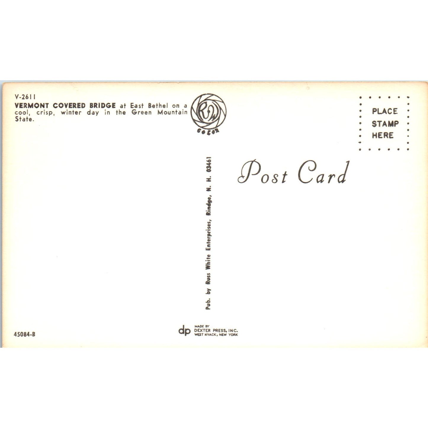 Vermont Covered Bridge East Bethel Vintage Covered Bridge Postcard PD3