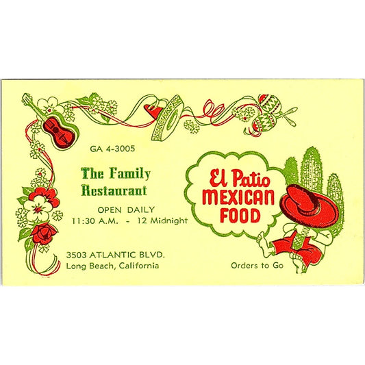 El Patio Mexican Food Long Beach CA Vintage Business Card TH2-B2
