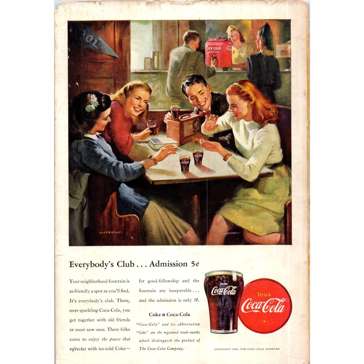 Everybody's Club Coke - Coca Cola 1947 Magazine Ad 7x10 D10