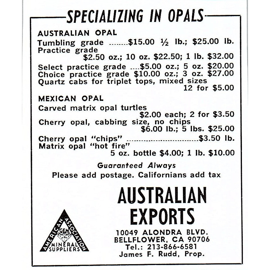 Australian Exports Opals Bellflower CA 1972 Ad AF8-M1