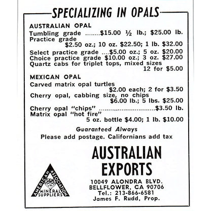 Australian Exports Opals Bellflower CA 1972 Ad AF8-M1