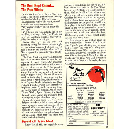 The Four Winds - A Resort for All Seasons St. Augustine 1989 Ad AF9-13